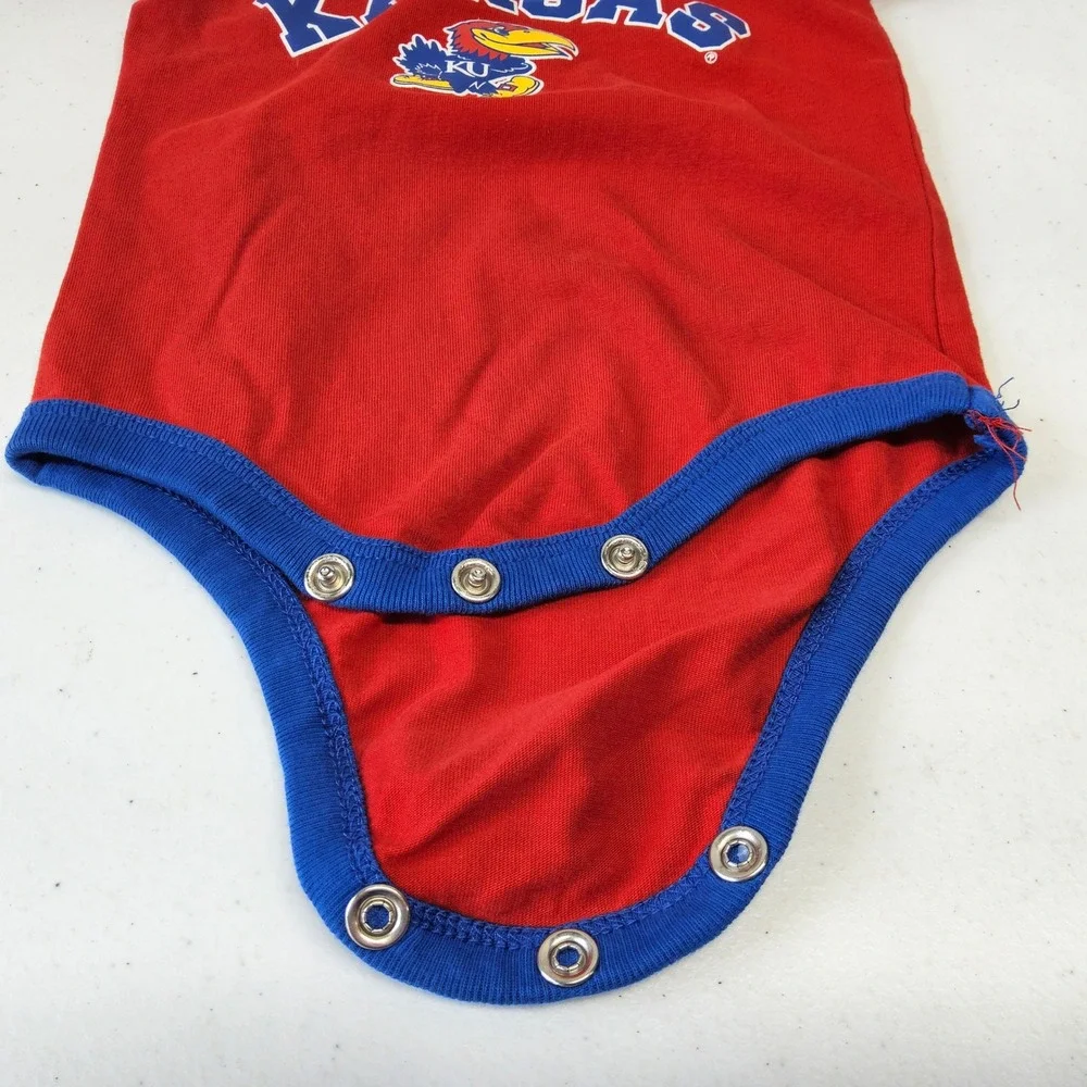 Kansas Jayhawks Bodysuit Kids 6/9 Months Red Blue Short Sleeve Snap On‎ Logo